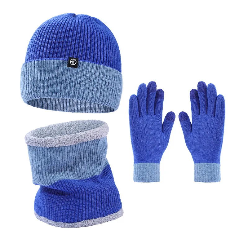 

Winter Hat Snood Glove Sets for Women and Men Beanies Bicolor Knit Double Layer Plush Fleece-lined Winter Cap Sets Scarf