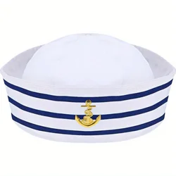 Navy Blue Sailor Hat Captain Cap (WHITE)