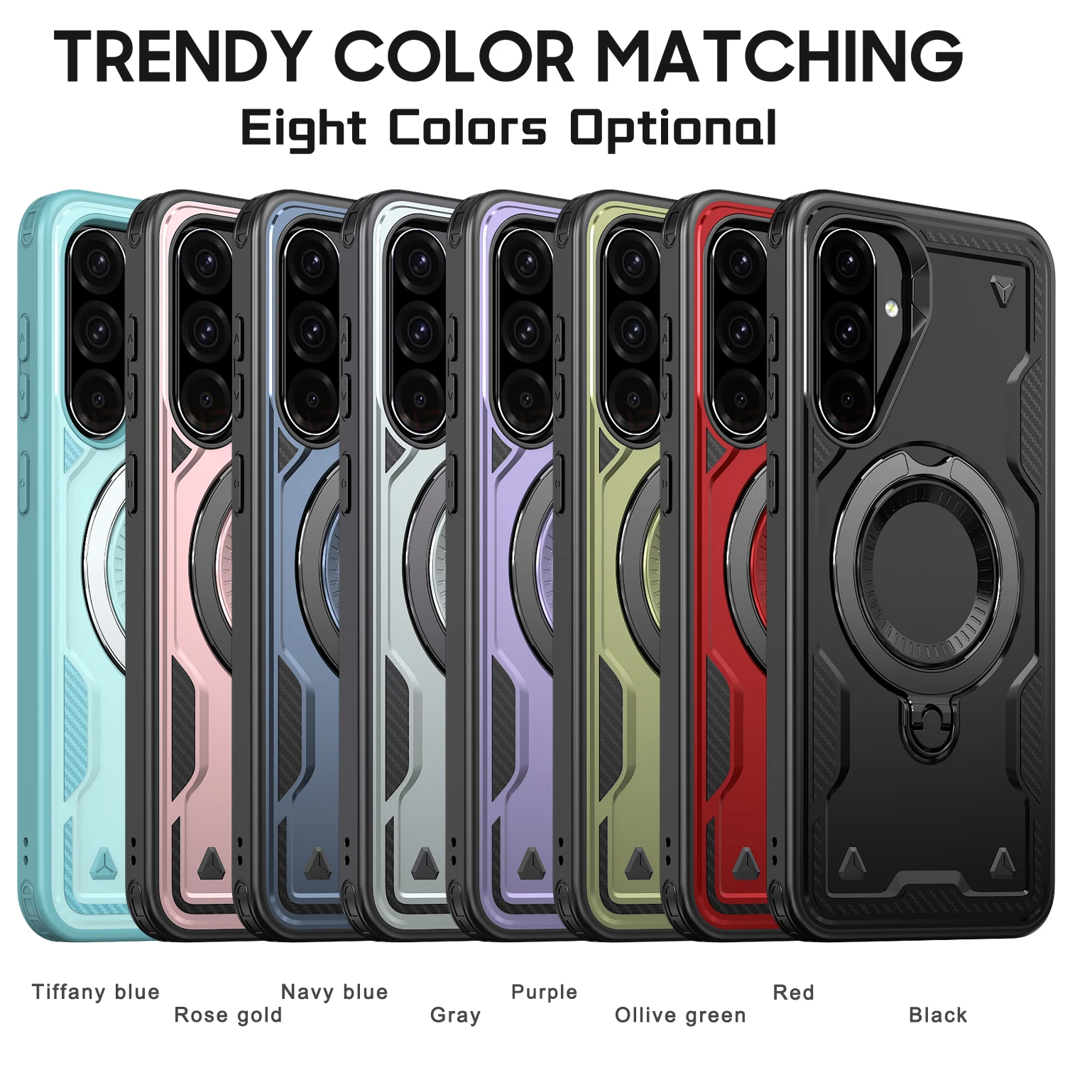 Dual Layer Shockproof Hard Cover with Ring Magnetic Fold Bracket