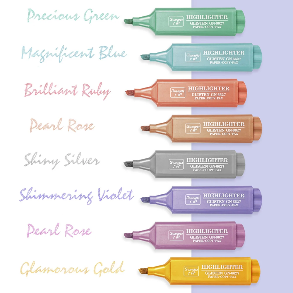 8 Colors Metallic Highlighter Super Flash Fluorescent Pen Metallic Glitter Highlighter Markers Note Taking Journaling Supplies