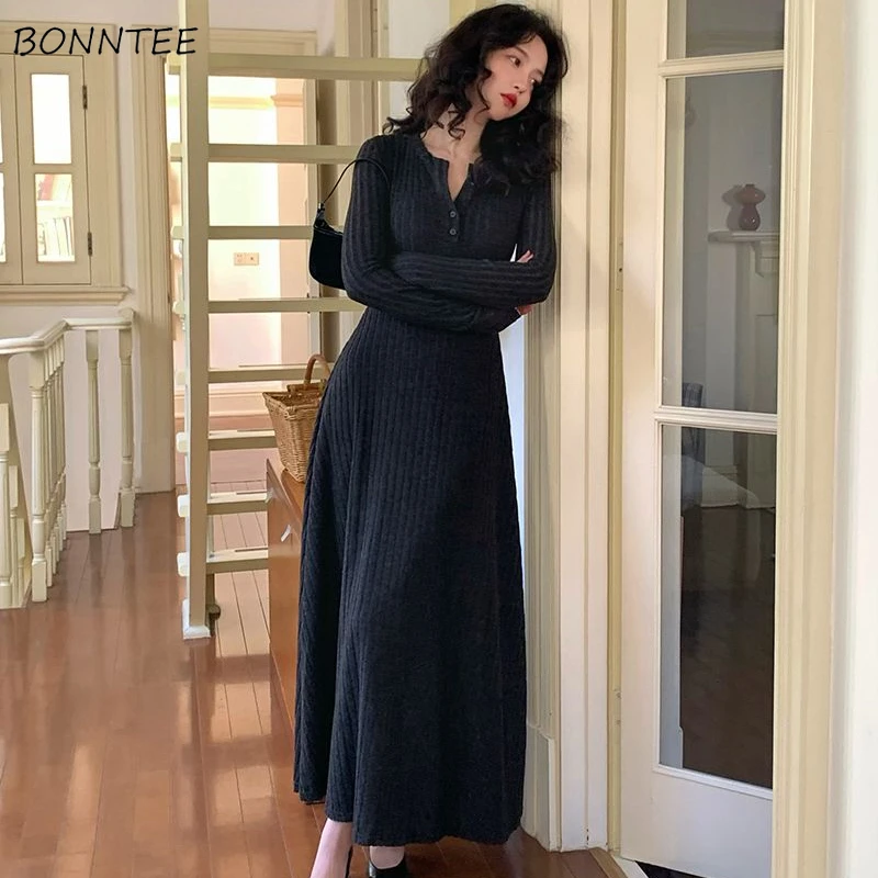 Abiti da lavoro a maglia Donna Autunno Inverno Scollo a V Manica