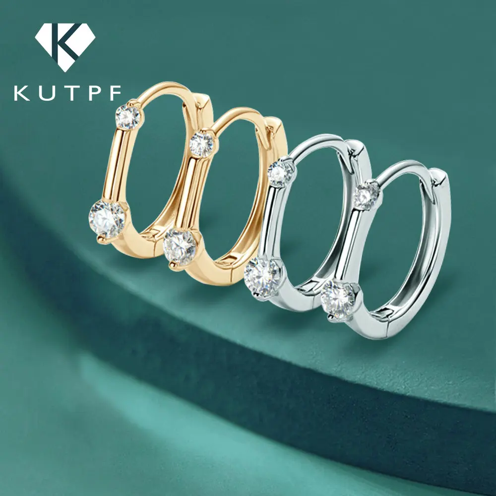 

18k White Yellow Gold Plated Modern Hoops Earrings for Women 925 Sterling Silver Sparkly 3mm Moissanite Earring Jewelry KUTPF