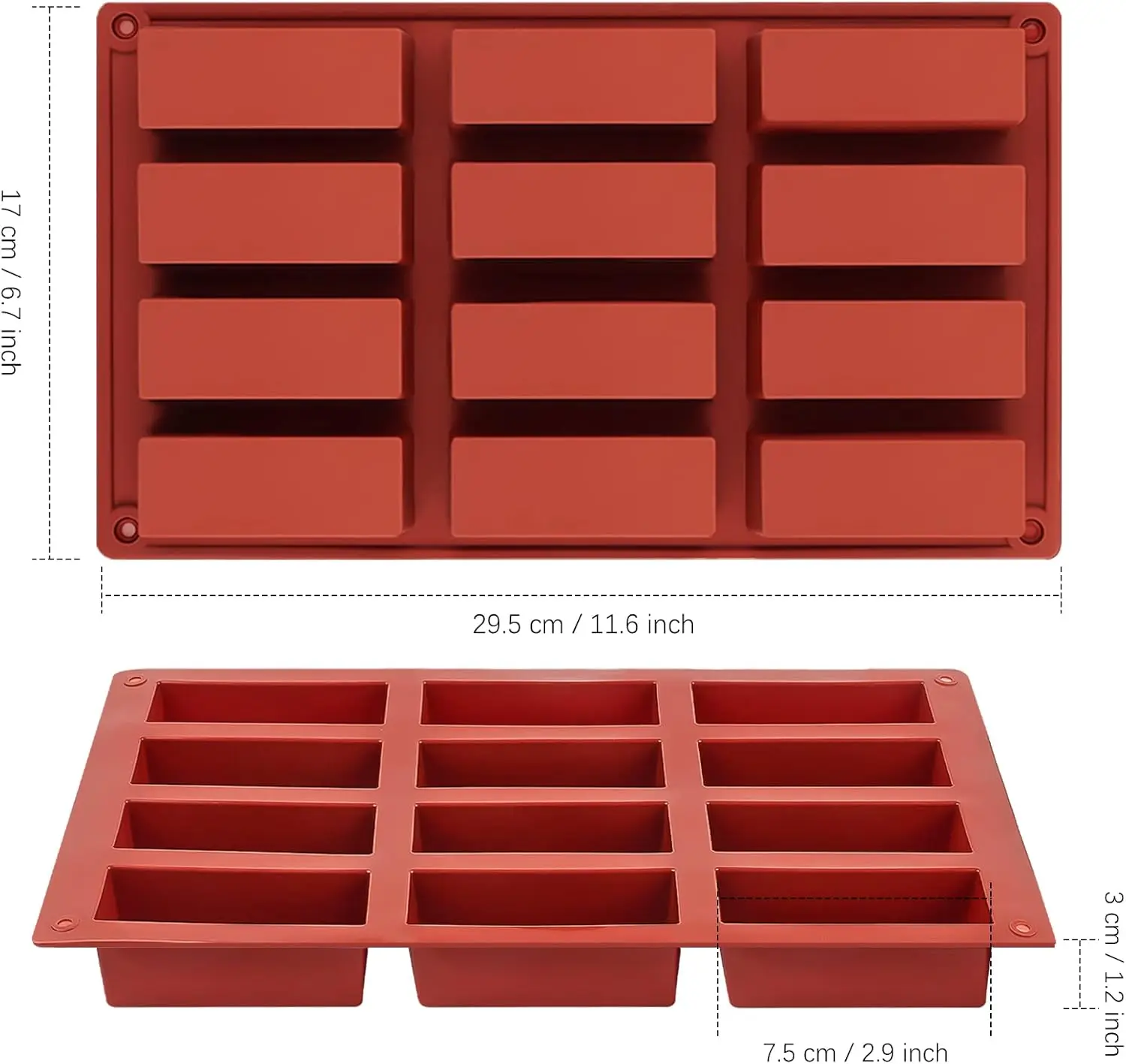 12 Cavity Granola Bar Mold Silicone Rectangle Energy Bar Mold Cereal Molds for Ganache Chocolate Bar Truffles Cheesecake