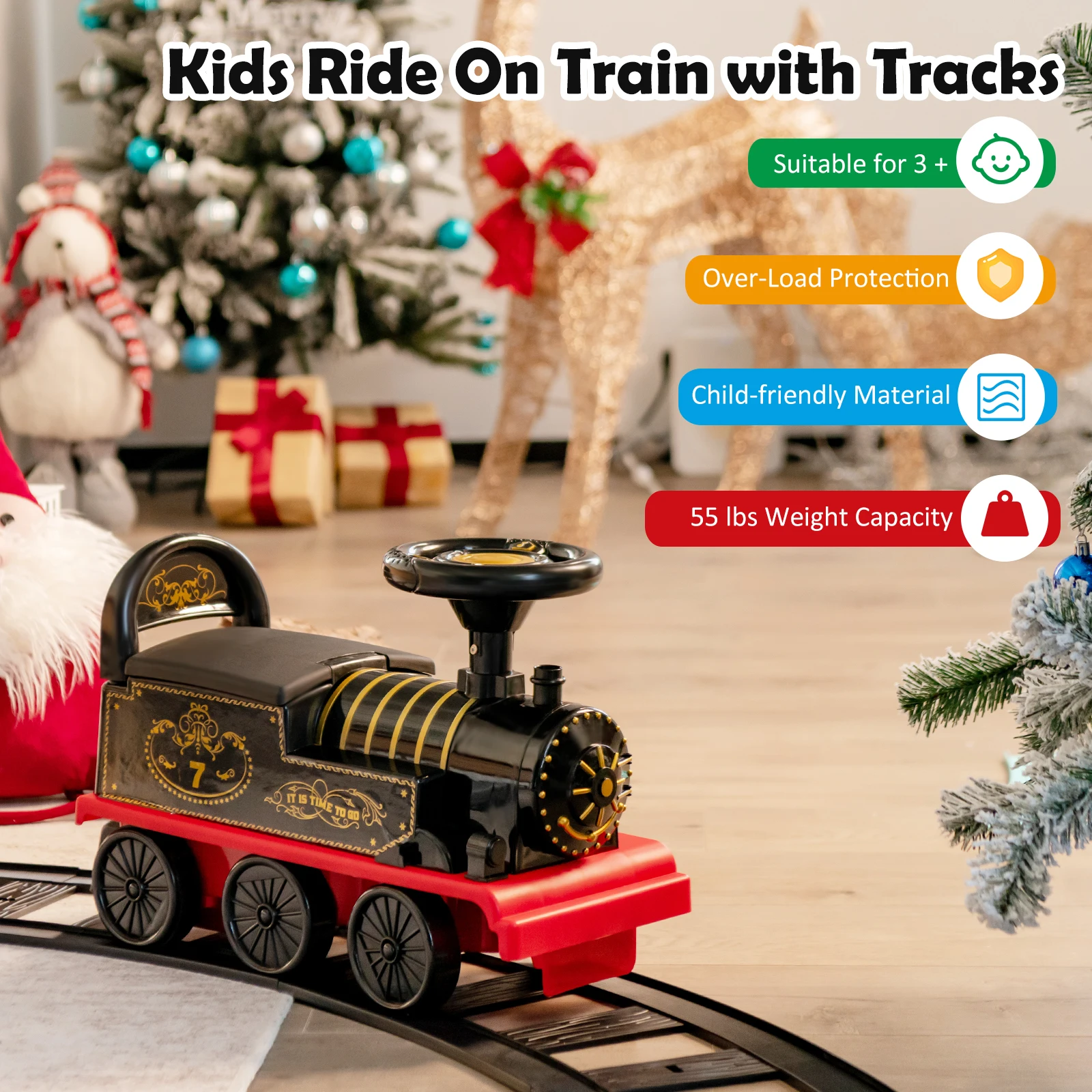 6V Electric Kids Ride On Train Motorized Train Toy w/ Track & 6 Wheels Black 5