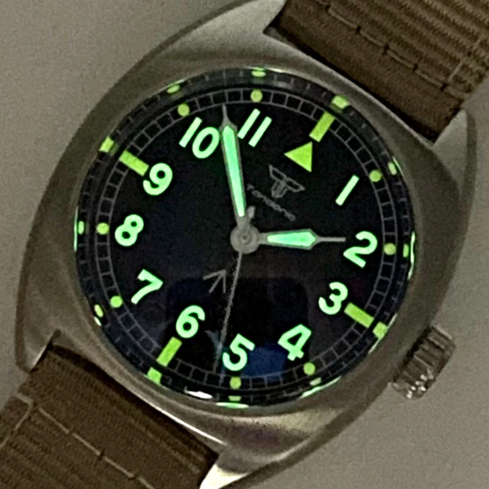 20ATM Diver Tandorio 36mm Japan NH35A PT5000 Automatic Men Watch Double Domed AR Sapphire Glass Black Dial Luminous Nylon Strap