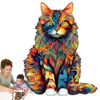 Cat Pattern Wooden Puzzle Animal Shape Wood Puzzles unique Cat Shapes Jigsaw puzzle Alien Animal Jigsaw Puzzle Educational Toys 3