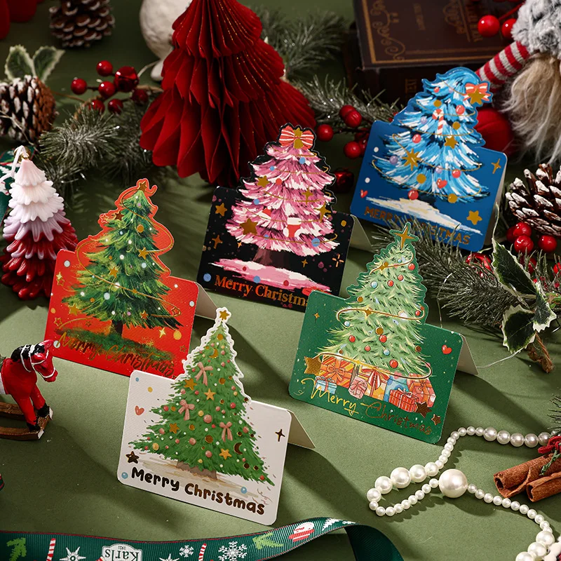 Merry Christmas Gift Card Christmas Tree Postcards for New Year Blessing Greeting Wishing Gifts Invitations Xmas Blessing Card