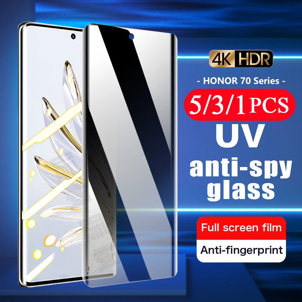 

5/3/1Pcs UV anti-spy Glass For Honor 80 60 SE 50 70 30 pro plus protective film UV Tempered Privacy Glass phone screen protector