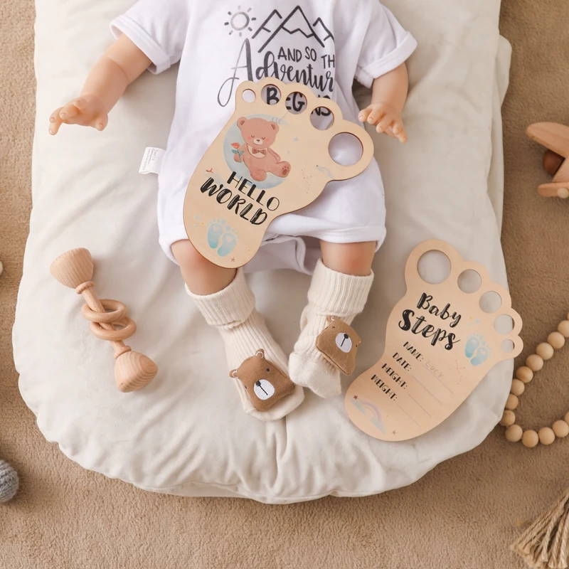 Baby Meilenstein Karte Fußabdrücke Form Neugeborenen Fotografie Requisiten 0-12 Monate Baby Wachstum Jubiläum Baby Wachstum Karten Baby Geschenke – Detail 9