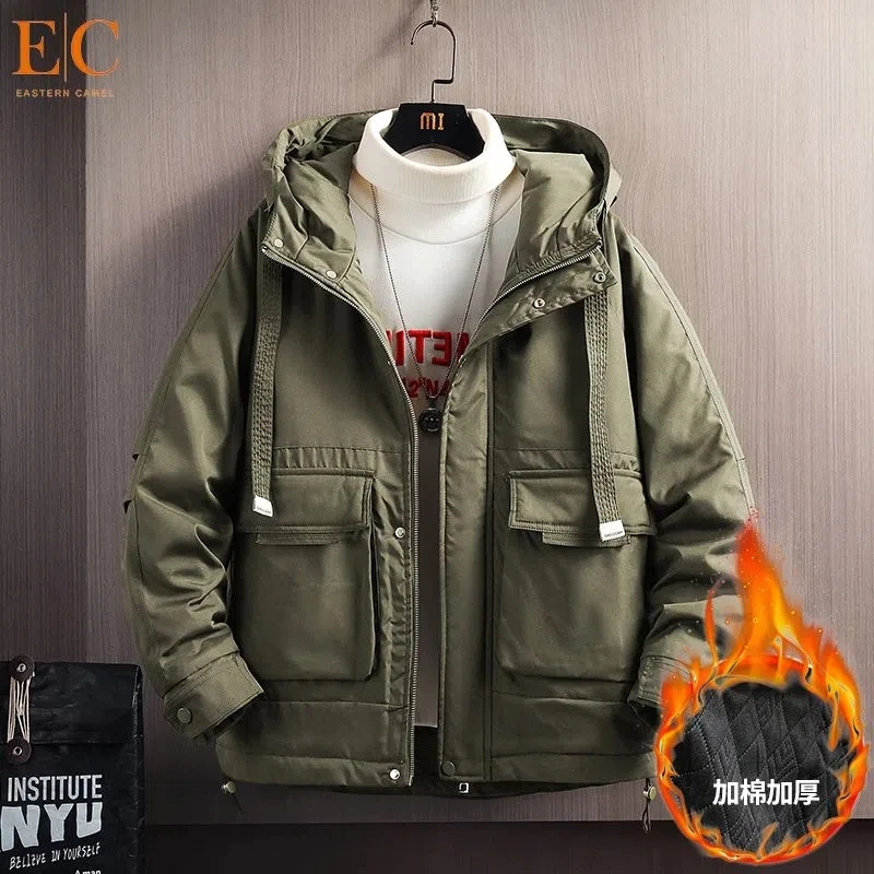 

20221 Men Solid Parkas Winter Casual Padded Jacket Hooded Down Thick Coats Jakets Waterproof Big Pocket Tide Brand Tooling Parka