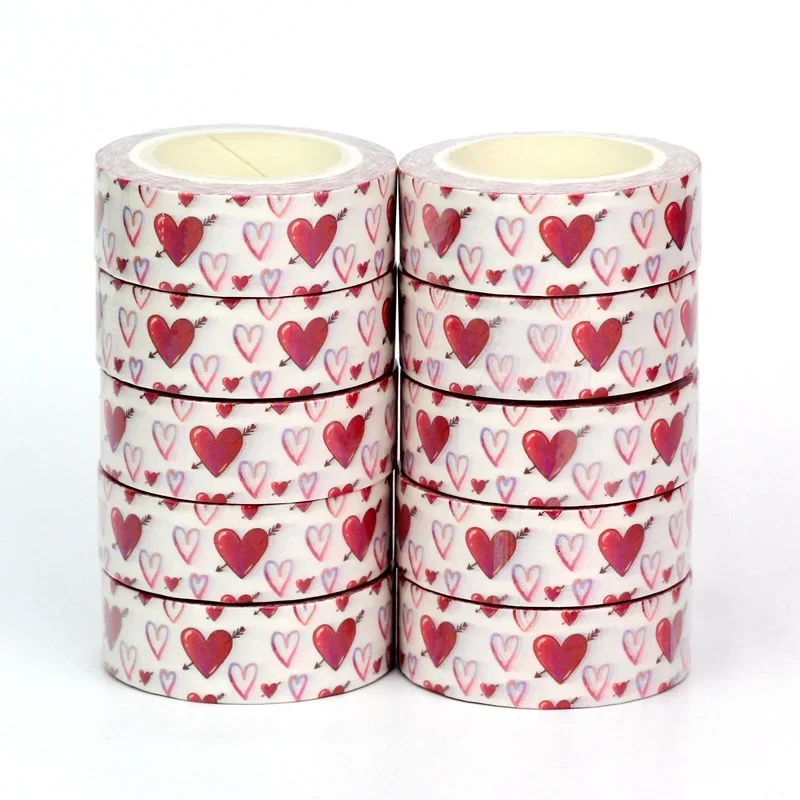 

10PCS Deco Red Hearts Eco Paper Valentine Washi Tapes for Scrapbooking Journaling Masking Tape Kawaii Papeleria Supplies