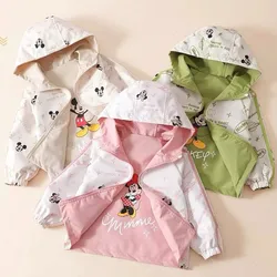 Spring Autumn Disney Hooded Jacket  Children New Mikey Full Print Long Sleeve Coat Fashion Cartoon Kids Outerwear Costume