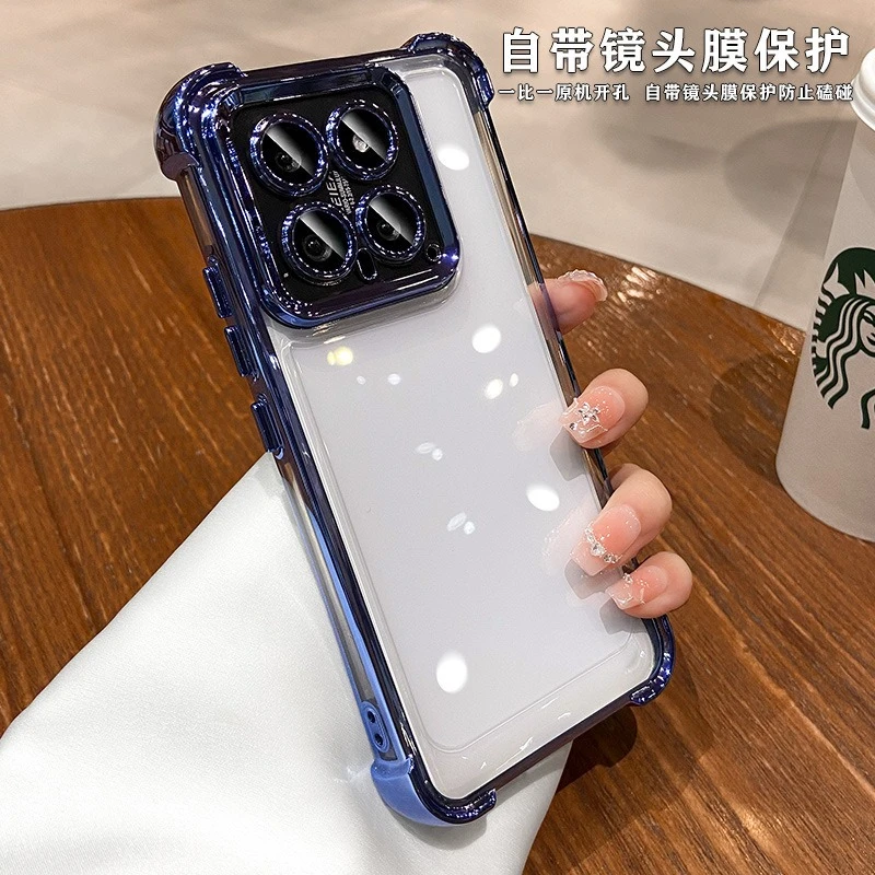 Luxury Shockproof Transparent Phone Case with Lens Film and Air Bumper Protection