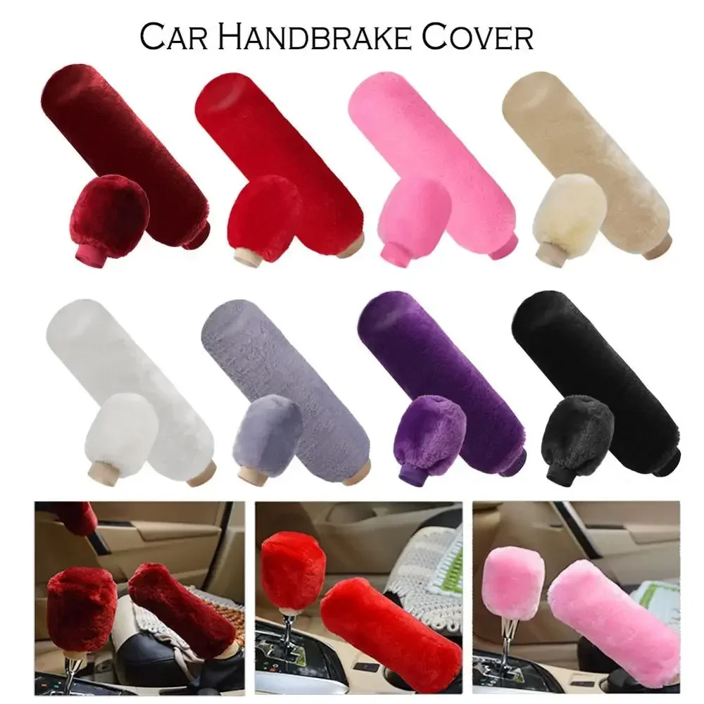 Car Handbrake Grip Covers Gear Shift Knob Cover Handle Plush Sleeve Hand Brake 2Pcs for Girls hand brake cover car interior accessories gear head cover