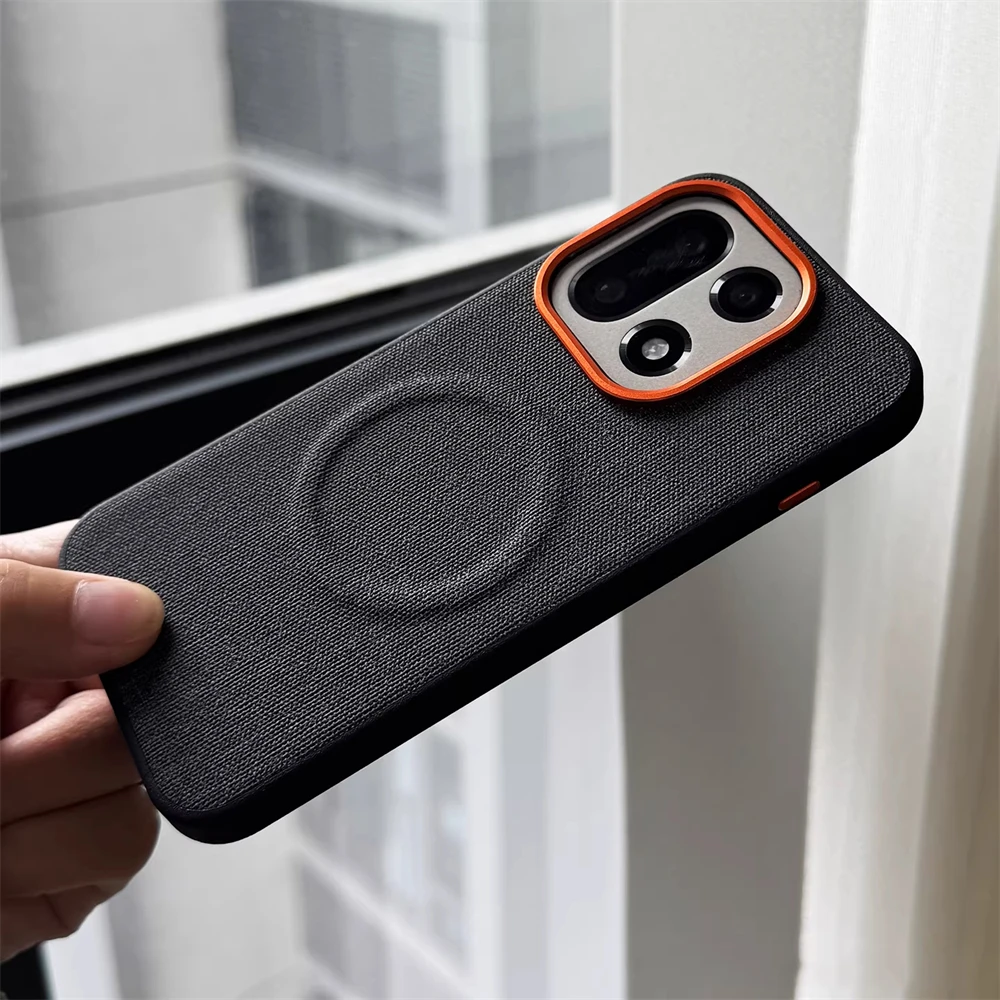 Luxury Magnetic PU Leather Cloth Texture Bumper Case with Wireless Charging and Shockproof Protection