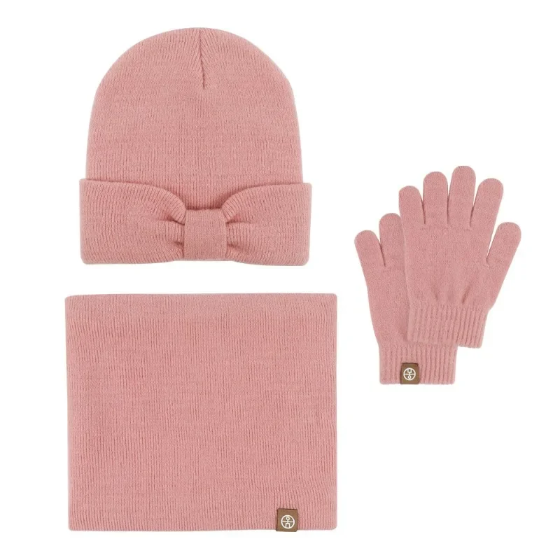 Alpaca Wool Toddler Hat Scarf Gloves Set Winter Baby Boys Girls Warm 3 in 1 Cute Bow Hats for Kids Infant Snood Knitted Bonnets