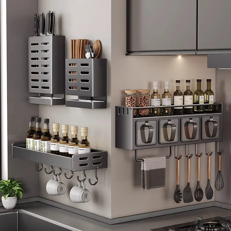 Stainles Steel Kitchen Spice Racks Punch-free Kitchen and Storage Organizer 2 Layer Seasoning Shelf Organization Accessories 2