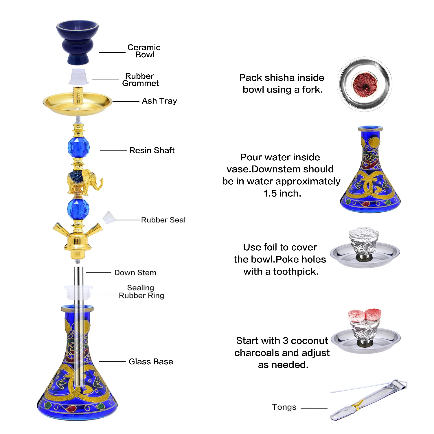Painting Glass Hookah Pipa Narguile Completo Shisha Pipe Chicha Cachimba 2 Hoses Sisha Metal Elephant Craft Decoration Club