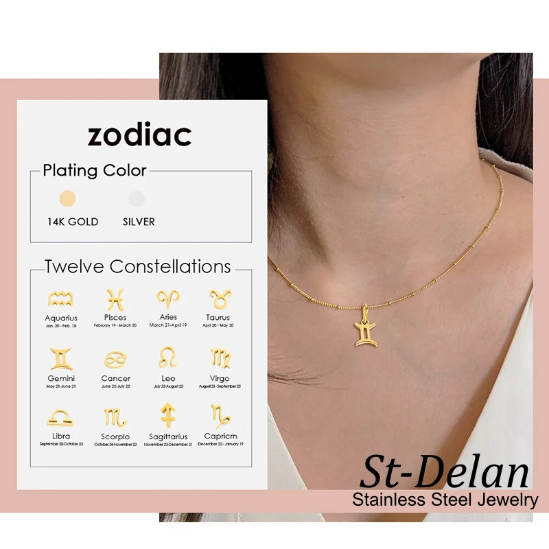 12 Sternzeichen Anhänger Edelstahl 14K Vergoldet Konstellations-Charms für DIY Halskette Armband Schmuckherstellung Zubehör – Detail 2