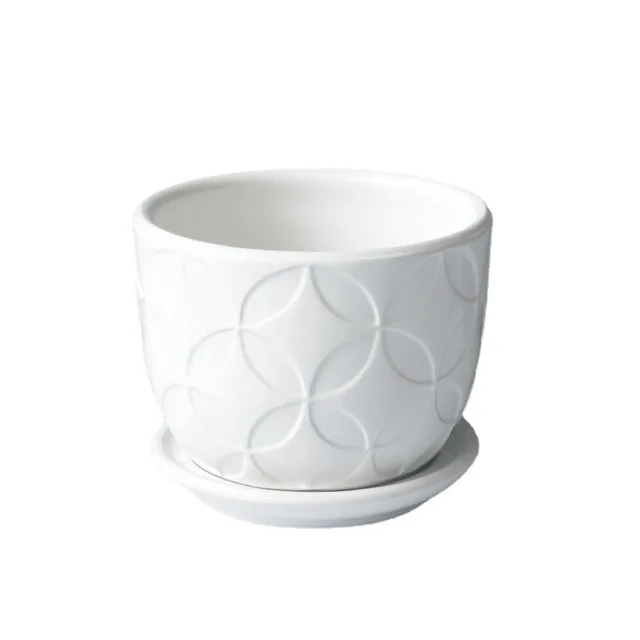 1PC Ceramic Flowerpot Dehua White Porcelain Pot Succulent Plant Flower Pot Small Flower Rack Pure White Striped Pot 6