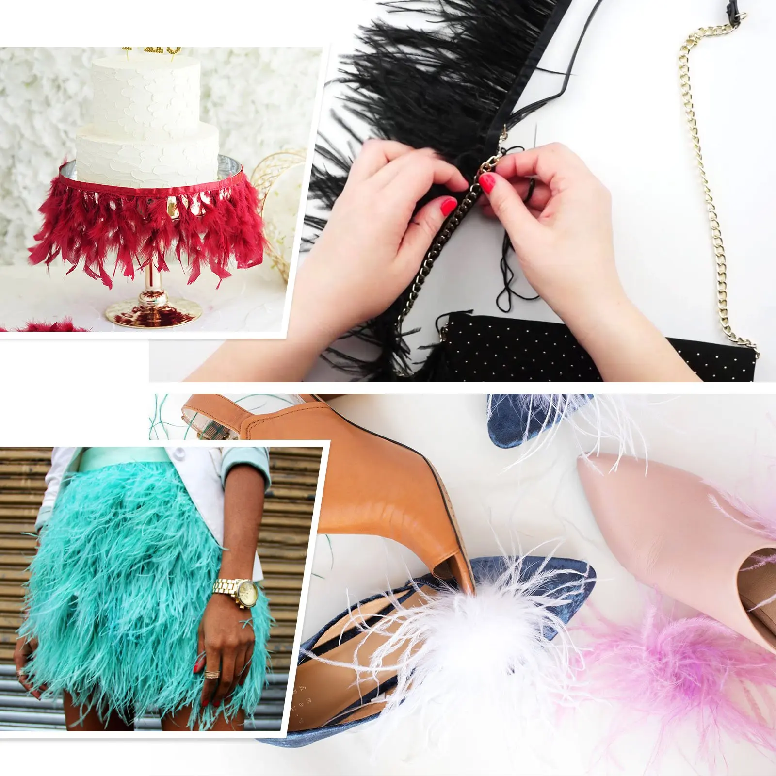 6-18CM Natural White Black Ostrich Feathers Trim Wedding Dress Clothing Accessories Party Decoration Plume Fringe ostrich feathers,natural feathers