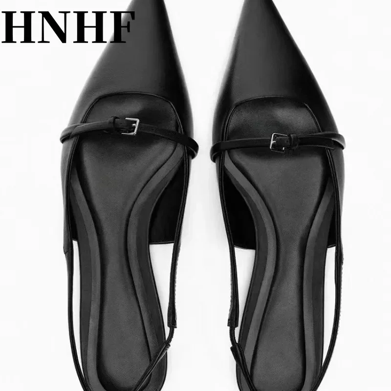 Women Slingback Flat Bottom Sandals Summer Pointed Ballet Low-Heel Shoes