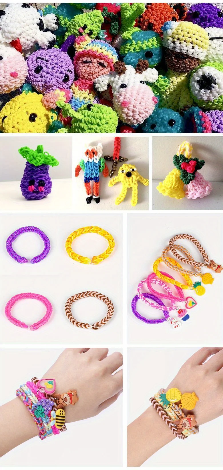 600-teiliges Gummi-Loom-Band-Set - DIY Armband & Haargummi Bastelset, Transparente Farbige Gummibänder Regenbogen-Kreis-Armband – Detail 6