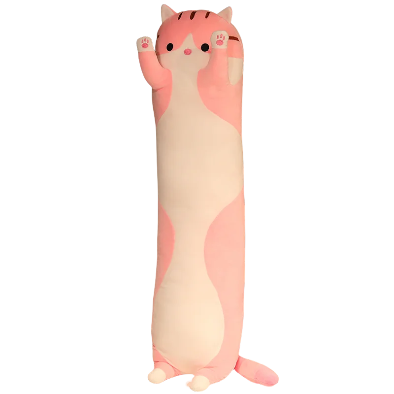 Lindos juguetes de peluche de gato negro, suaves y esponjosos animales, muñecos de gato largos, almohada de peluche de dibujos animados Kawaii para dormir, regalos para niños