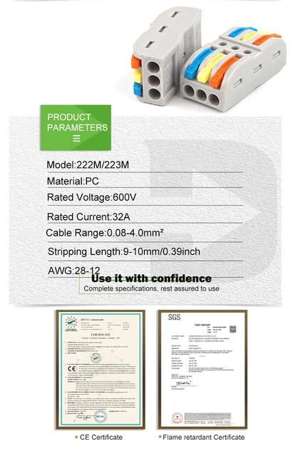 Connettori Elettrici Rapid CESFONJER - 25 Pezzi SPL-1M, Per Cavi Fino A 4mm² - Foto 10