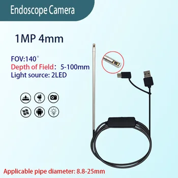1MP 4mm FOV 140° long tube side view wide angle endoscope camera for pipeline inner wall inspection 2m USB Type-C 3 in 1 soft wi 1