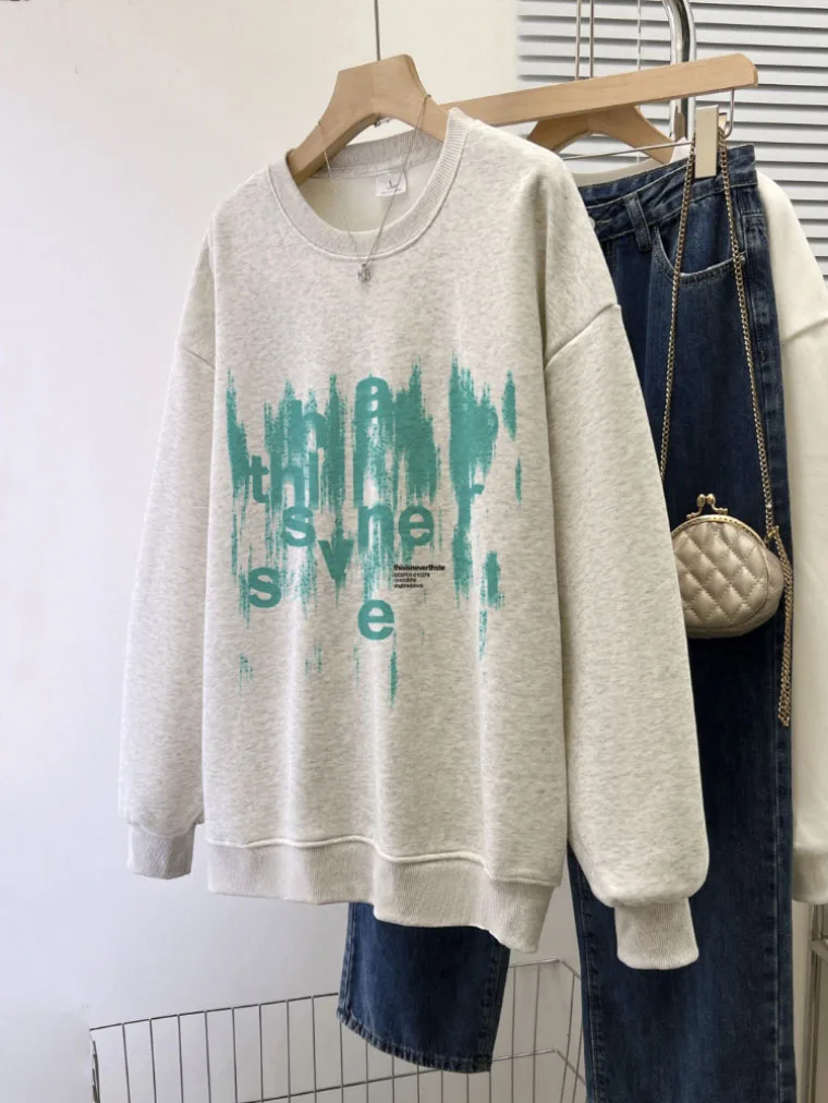 

Loose Casual Letter Sense Of Design Hoodie Women's Round Neck Autumn 2023 New Sweatshirt Korean-style Comfortable Clothing
