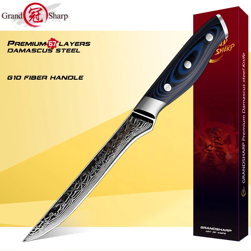Grandsharp 6 Inch Boning Fish Knife 67 Layers Aus10 Damascus Steel