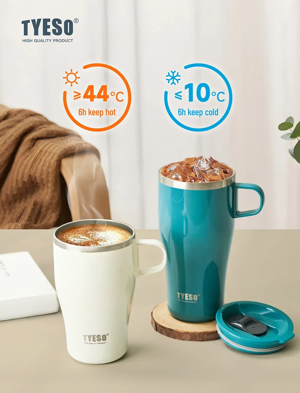 Description Picture 5 of itemTyeso Coffee Tumbler with Handle Portable Thermal Travel Mug for Hot Cold Drinks Stainless Steel Insulated Office Home Outdoor