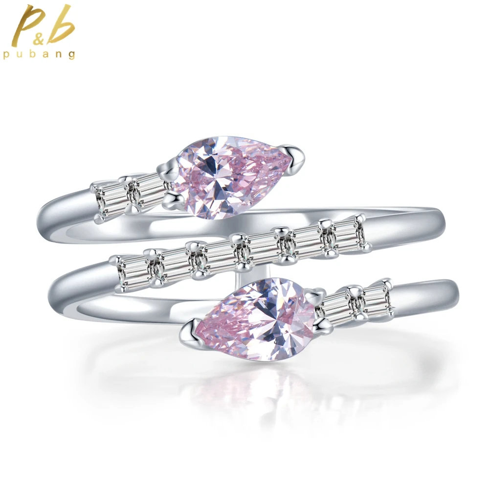 

PuBang Fine Jewelry 925 Sterling Silver Pink Gemstone Created Moissanite Open Diamond Ring for Women Wedding Gifts Drop Shipping