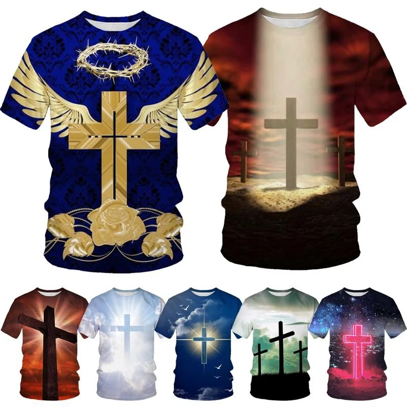 

Summer Men's Women's Christian Faith T-Shirt New Arrival Fashion Sacred Cross Pattern T-shirt