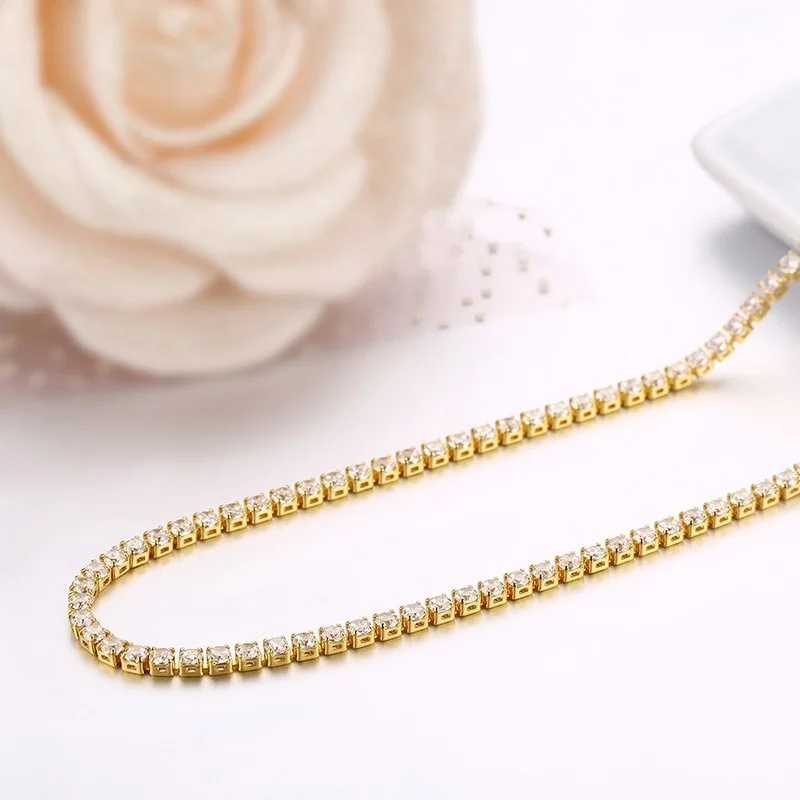 Elegant Yellow Gold Tennis Chain Choker Necklace