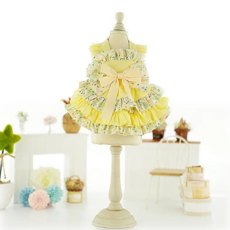 Dress for Pets Teddy Summer Little Fragmented Flower Lolita Princesss Dog Clothes