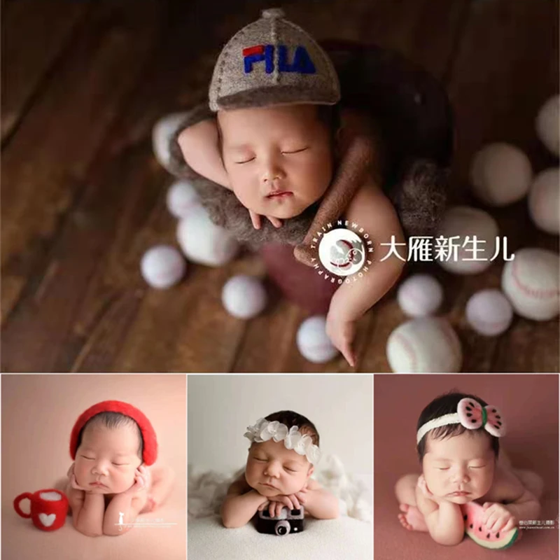 Dvotinst Newborn Baby Photography Props Handmade Wool Creative Balls Plane Chips Headphone Accessories Studio Shoots Photo Props