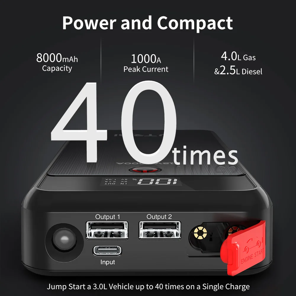 UTRAI 2500A Car Battery Starter Portable Power Bank 10W Wireless Charger  LED Light Safety Hammer Car Jump Starter - AliExpress