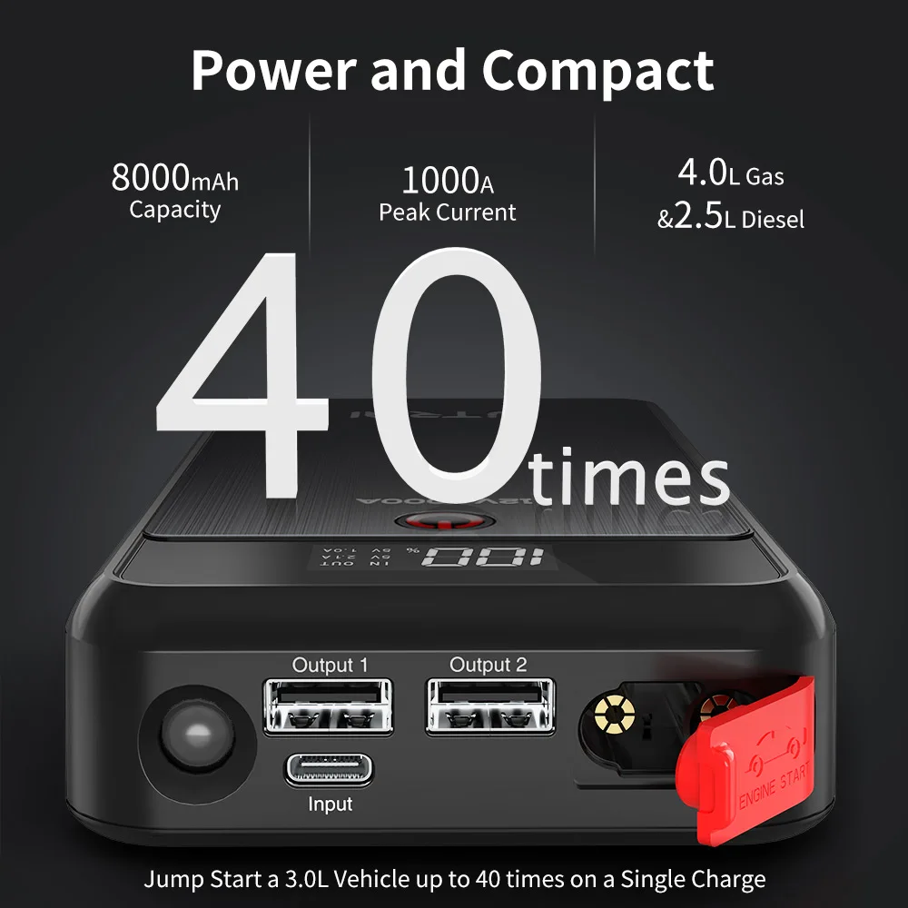 1000 AMP Jump Starter - 8000mAh Power Bank