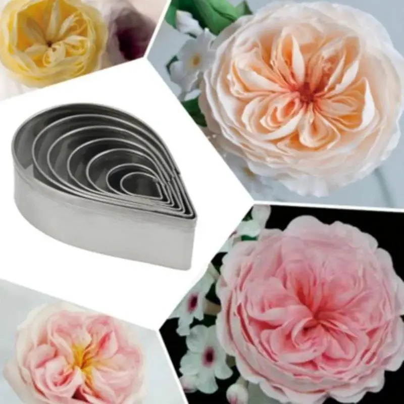 7Pc/Set Waterdrop Shaped Stainless Steel Rose Petal Biscuit Knife Mold Home Pastry Molds Sugar Processing Baking Cake Decor Tool