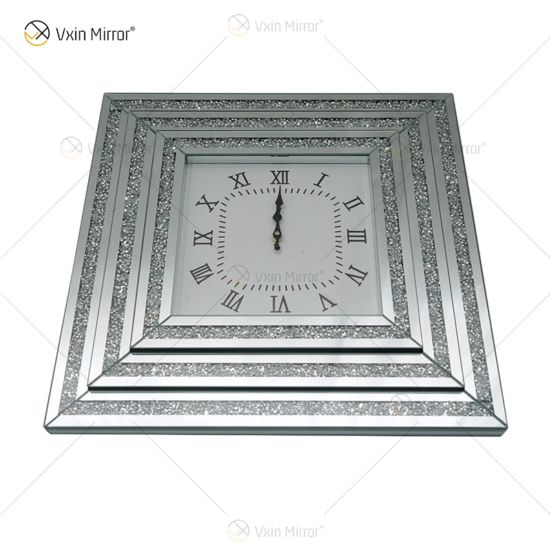 Mirrored Clock WXMC-078 Crushed Diamond Silver Wall Decor Elegant square Clock 2