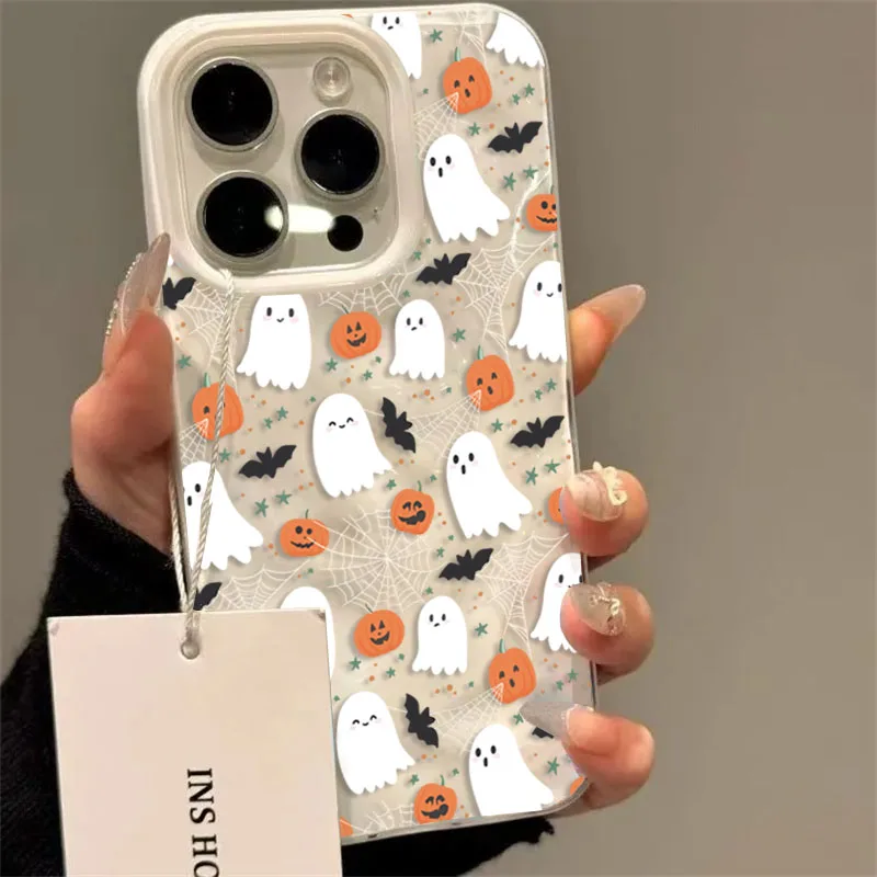 Spooky Ghosts & Pumpkin Halloween Phone Case - Festive Textured Bumper Cover