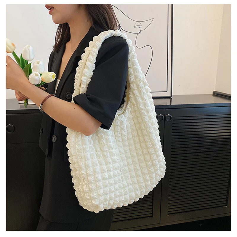 

Women Cloud Bubbles Shoulder Bag Soft Cloth Fabric Cute Handbag Casual Tote Light Canvas Shopping Bags Female Cute Books Purse