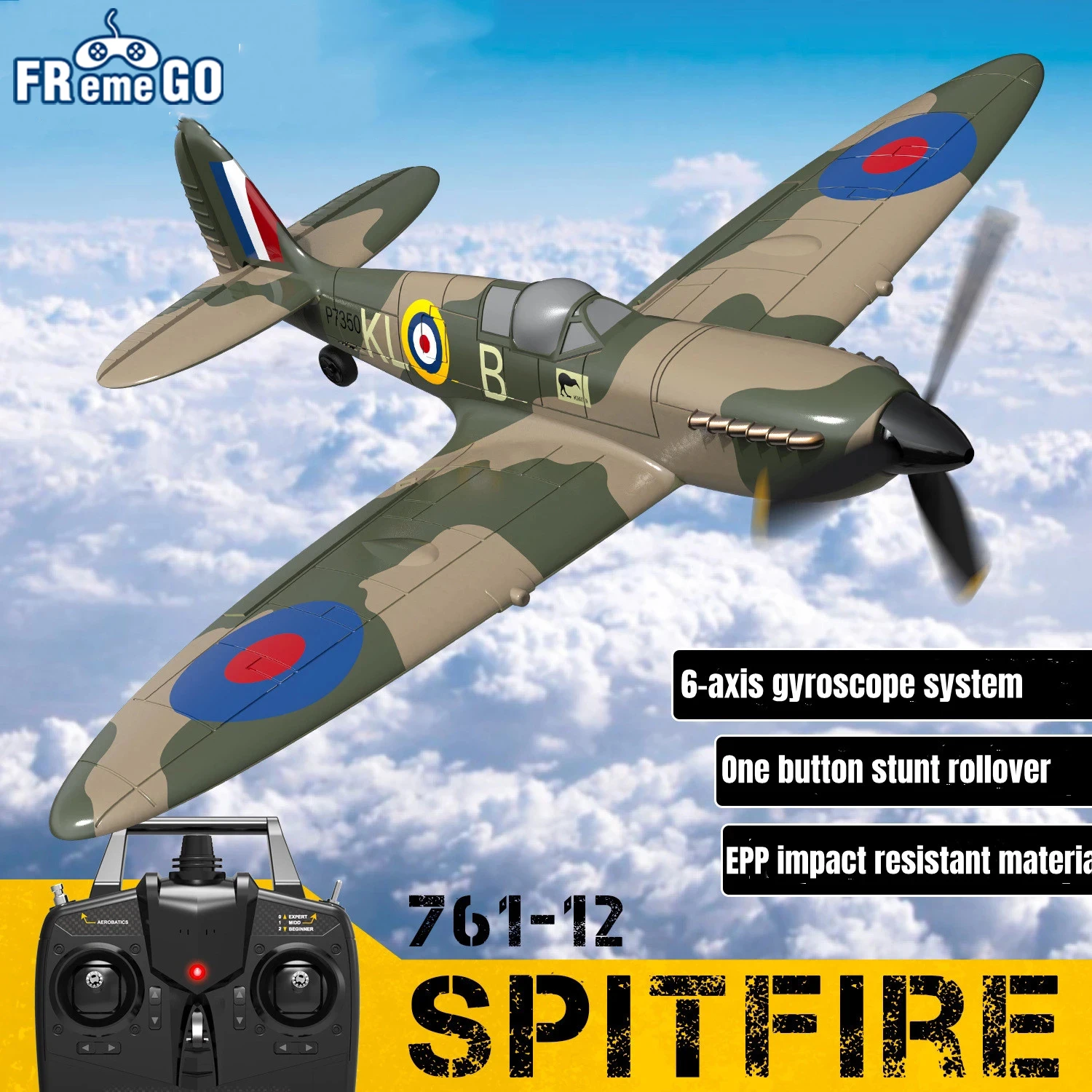 

Spitfire RC Airplane 2.4G 4CH Remote Control Plane EPP 400mm Wingspan 6-Axis 761-12 Spitfire RC Warbird Mini Plane RTF