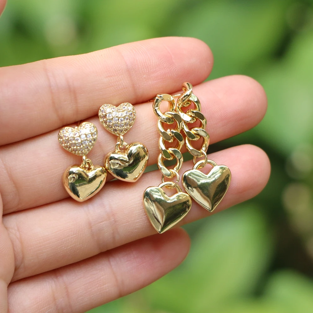 

5 Pairs, Metal Heart Stud Earrings For Women Gold-color CZ Pave Heart Shape Earrings Brinco Jewelry