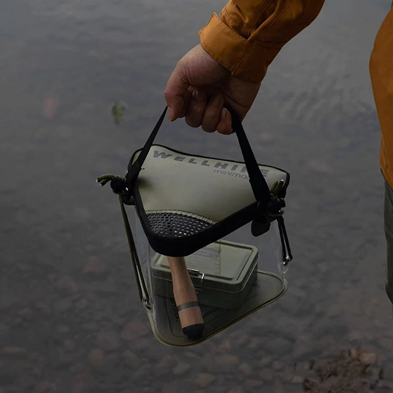 WELLHIKE Triangular Fishing Bucket Collapsible Hit The Water Live Fish Box Small Accessories Small Objects Fishing Lua Transpare