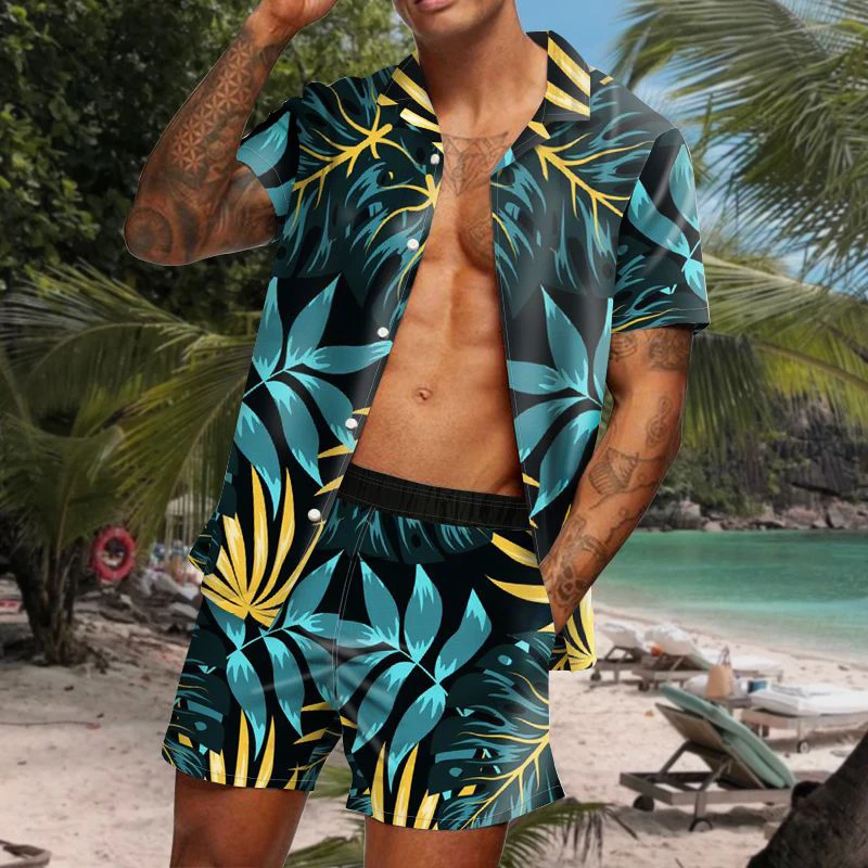 Uomo Hawaiano Set Leopard Print Camicia A Maniche Corte Con Bottoni Pantaloncini Da Spiaggia Holiday Mens Abito A Due Pezzi Cardigan Estate Di Alta Qu