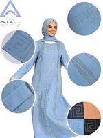 Abaya élégante pas chère pour femme, robe musulmane traditionnelle africaine en 2 pièces avec strass, robe bleue de Dubaï, taille plus, jalabiya marocaine 5