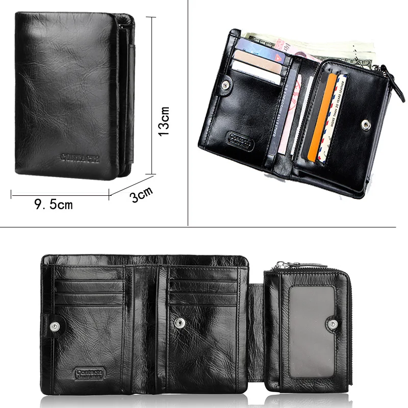 

Large Capacity Casual Top Layer Cowhide Men's Wallet Fashionable Waterproof Tri-Fold Genuine Leather Men's Bag Black brown